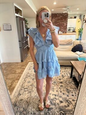 Mustard Seed Light Blue Ruffle Tiered Mini Dress